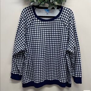 NWOT Draper James Natalie Crewneck Long Sleeve Sweatshirt Navy White Gingham 3X